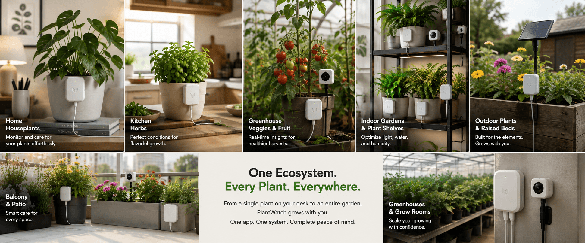 PlantWatch used across houseplants, herbs, greenhouses, outdoor beds and grow rooms
