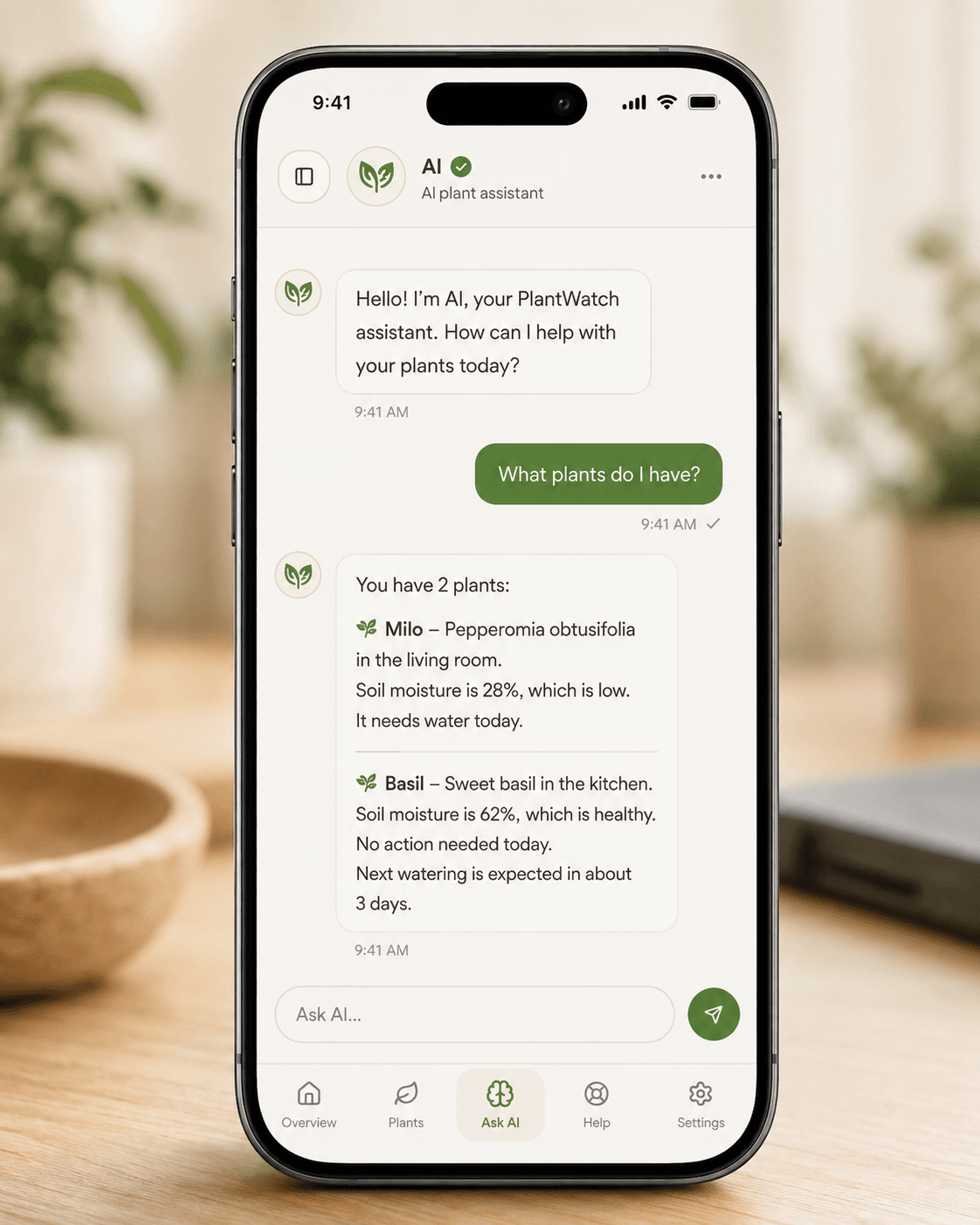 PlantWatch AI in Personify plant mode